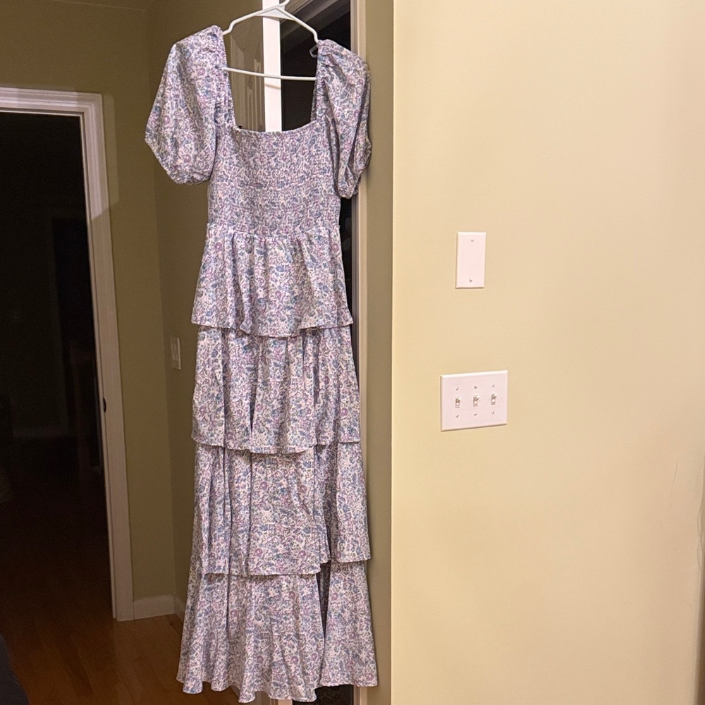 Entro Blue Floral Tiered Maxi Dress